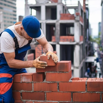 Murarz pracujący na bidownie